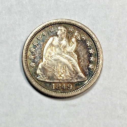 1849 Seated Liberty Dime Choice AU+ Original Color