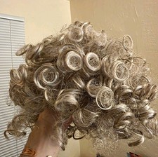 Gray Silver Curly Hair Wig Hairpiece with Mesh Classic Cap Construction
