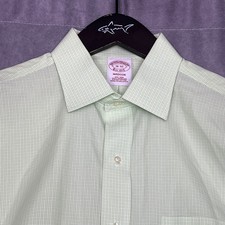 Brooks Brothers Dress Shirt Mens 16-32 Green Excellent Madison Non-Iron Check