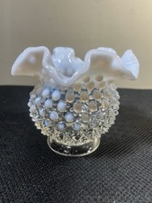 Fenton opalescent hobnail vase with ruffled rim. excellent condition.
