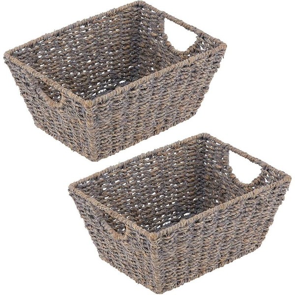 Mdesign Seegraskorb Flechtkorb Aufbewahrung Mit Griffen 2Er Set Seegras Grau-image