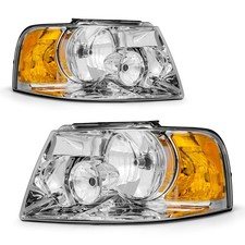 2003-2006 Ford Expedition Headlights Chrome Housing Amber Reflector Pair
