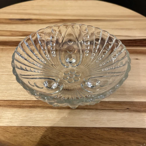 Vtg ANCHOR HOCKING Clear Burple Bubble Glass 4.5" Fruit Berry Dessert Bowl