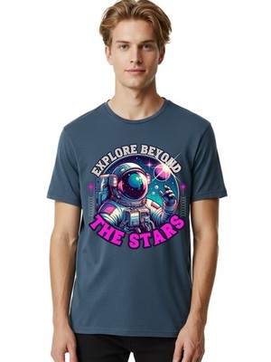 Explore-Beyond-The-Stars Mens Graphic Tee,100% Cotton,Casual Summer Wear