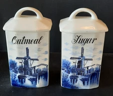VINTAGE CERAMIC GRELE 3862.A GERMAN DELFT SUGAR & OATMEAL CANISTER SET 2