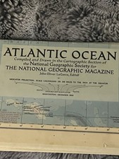 1955 National Geographic Atlantic Ocean Map December Mercator Projection