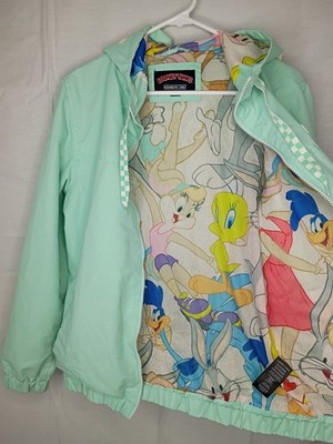 Members Only Looney Tunes Tweety Windbreaker Jacket Mint Green Lined Size S