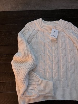 Outerknown Ivory Cable-Knit Crew Neck Pullover Sweater Womens Size L