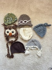 Set Of 6 Newborn Baby Boy Hats And one Cream Diaper Cover For Newborn Photos