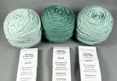 Miss Babs Yummy 2Ply Toes Fingering Yarn 100% SW Merino 399 Yd Seafoam Greens