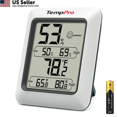 TempPro TP50 Digital Hygrometer Indoor Thermometer Room Classic, White 
