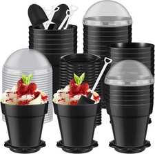50 Pack Flowerpot Dessert Cup Plastic Cake Cups with Lid Shovel Spoon Bottom