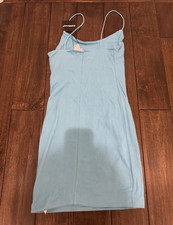 Charlotte Russe Satin Slip Mini Dress V-Neck Spaghetti Straps Blue Size S