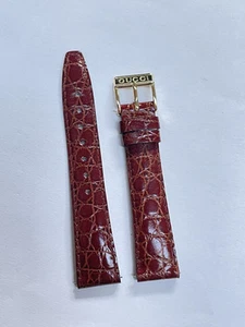 Bracelet original Gucci en cuir rouge marron 17 mm avec boucle signée en or