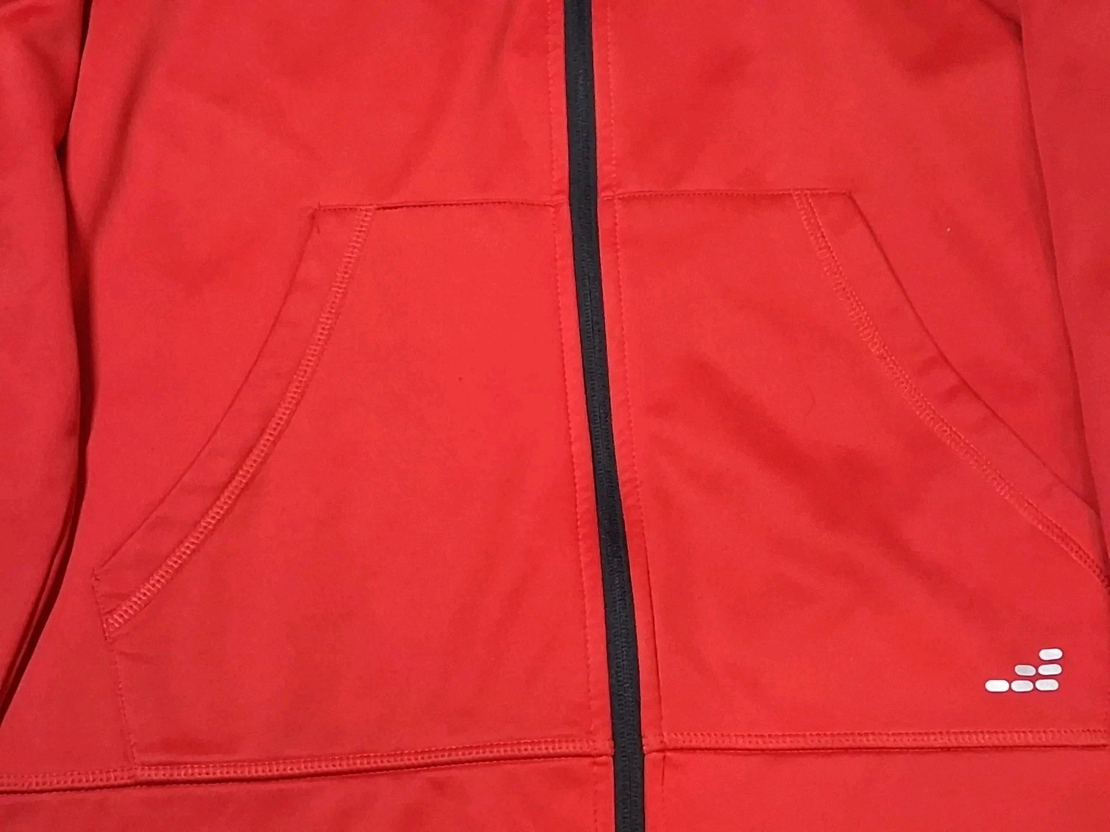 BCG Mens Large Jacket Red Hooded Zip Front 100% Polyester Pockets Black Trim image 4