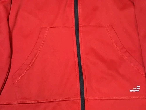 BCG Mens Large Jacket Red Hooded Zip Front 100% Polyester Pockets Black Trim image 4