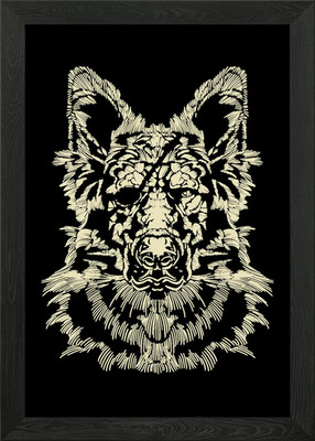 Shepherd Dog Drawing Hand Framed Wall Art Poster Canvas Print Picture