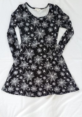 Halloween Dress Womens Medium Spiders Spiderwebs Black Short Stretch Long Sleeve