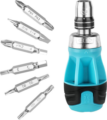 Stubby Ratcheting Screwdriver, 12-in-1 Multibit Short Screw Drivers