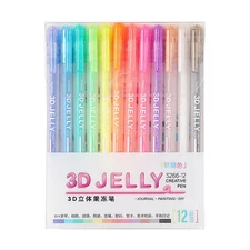 12-Color 3D Glossy Jelly Gel Ink Pen Set for Art and Craft Supplies
