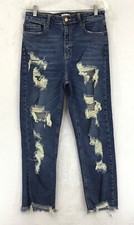 Cello / High Rise Raw Hem Destroyed Stretch Denim Skinny Blue Jeans / Size 7/28