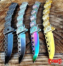 8" TACTICAL STEEL CHAIN DESIGN SPRING ASSISTED Open Folding Blade Pocket Knife