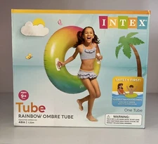 Intex Rainbow Inflatable Tube Float W/Handles, Approx 48in Deflated Pool/River