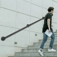 5Ft Pipe Stair Handrail Metal Staircase Handrail Black Industrial Iron Hand Rail