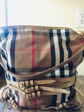 Authentic Burberry Bridle House Check Bag - Large