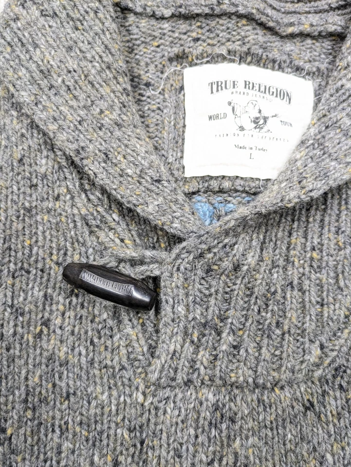 Suéter True Religion Para Hombres Grande Lana Nylon Tejido Palanca Chal Cuello Moteado Foto 3 de 4