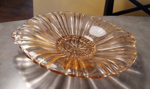 Anchor Hocking Glass Pink Old Cafe Tab Handled 8" Mint Candy Dish Bowl