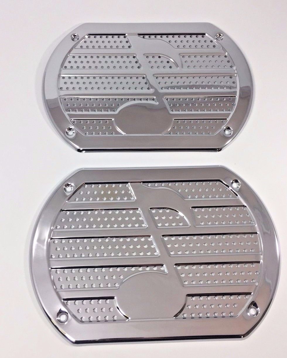 Pair (2) Chrome Note Speaker Cover Grill Rear Deck Custom Lowrider Hot ...