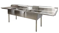 NSF 120" W 3 Compartment 2 Drainboard Utility Service Sink, Stainless Steel