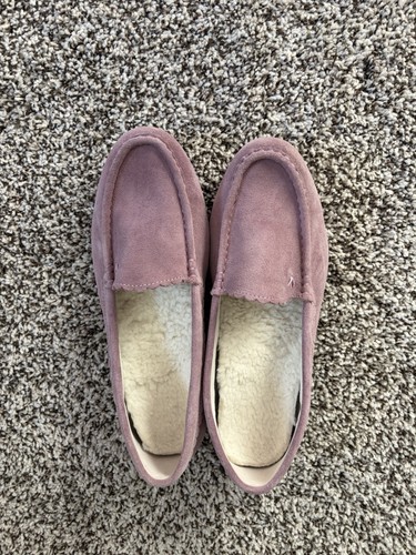 Vionic Women's McKenzie Mauve Suede Faux Shearling Lining Slippers Size 8.5
