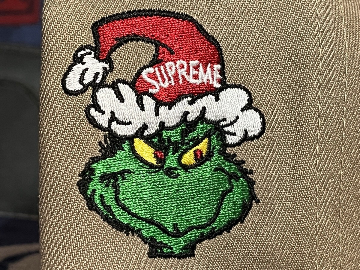 SUPREME GRINCH BOX LOGO NEW ERA HAT KHAKI SIZE 7 1/4 FW24 WEEK 15