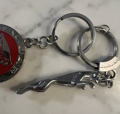 JAGUAR ORIGINAL NOVELTY SILVER STEEL LOGO KEY RING WITH RED OEM