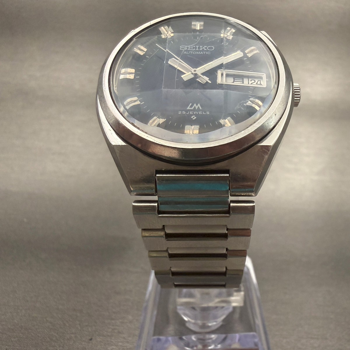 Seiko Lord Matic Watch Men 36mm Blue Dial Silver Tone Daydate 