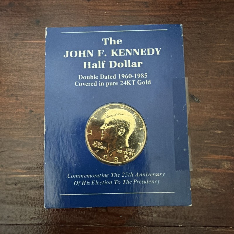 The JOHN F. KENNEDY Half Dollar Double Dated 1960-1985 Covered in Pure 24K Gold