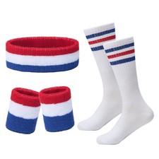 Striped Sweatbands Set, Sports Headband and One Size, Red White Blue-2