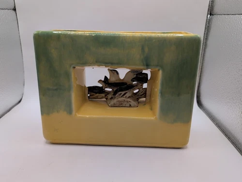 Mccoy Pottery Bird In Frame Green And Yellow Windowbox Planter 8x6'