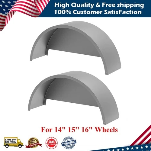 Pair of Steel Round Single Axle Trailer Fenders & Backs For 14" 15'' 16" Wheels - Bild 1 von 8