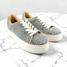 Betsy Johnson Sidny Platform Rhinestone Sneakers Wedding Line Size 8 EUC