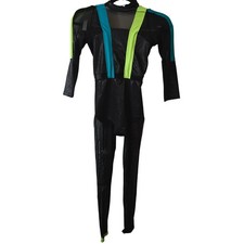 Revolution Dancewear Black Snakeskin Mesh Unitard Costume Neon Blue Green LC