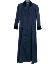 Vtg J Peterman Velvet Trim Button Navy Dress Overcoat Victorian Long Sleeve Sz 8
