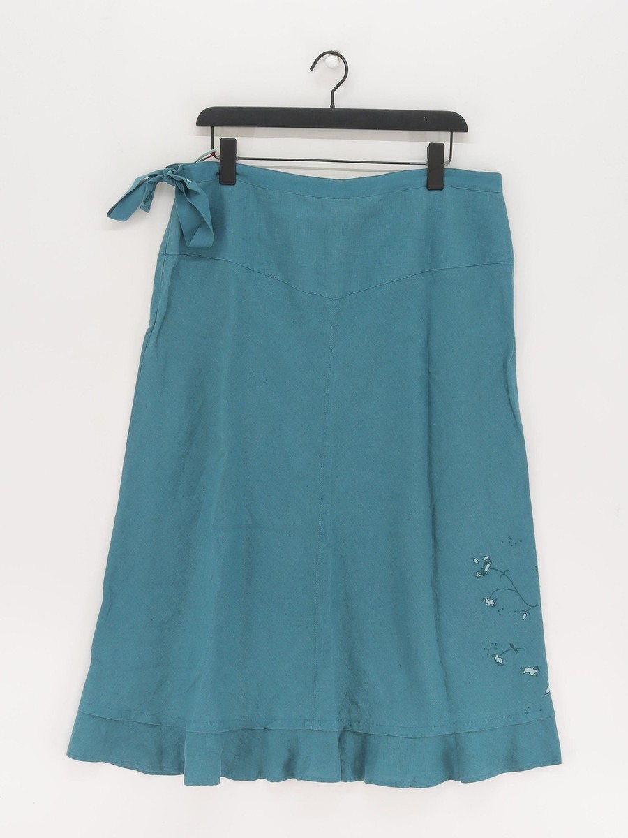 White Stuff Women's Maxi Skirt UK 16 Blue 100% Linen Long Maxi