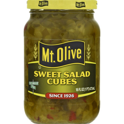 Mt. Olive Perfect Sweet Cut Salad Cubes Pickles, Glass Jar 16oz (2 Pack)