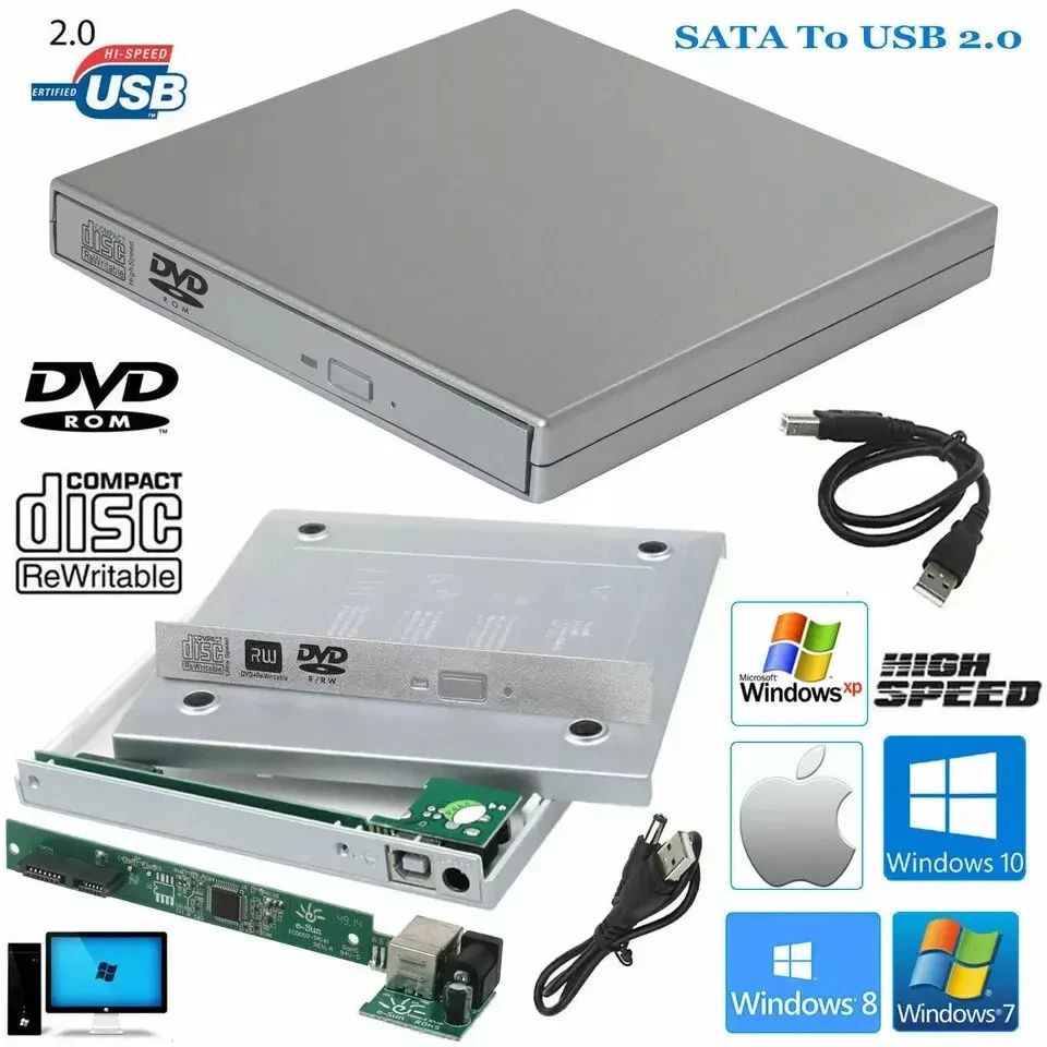 External CD DVD Drive Enclosure – USB to SATA Laptop RW ROM Caddy Case - Image 2 of 4