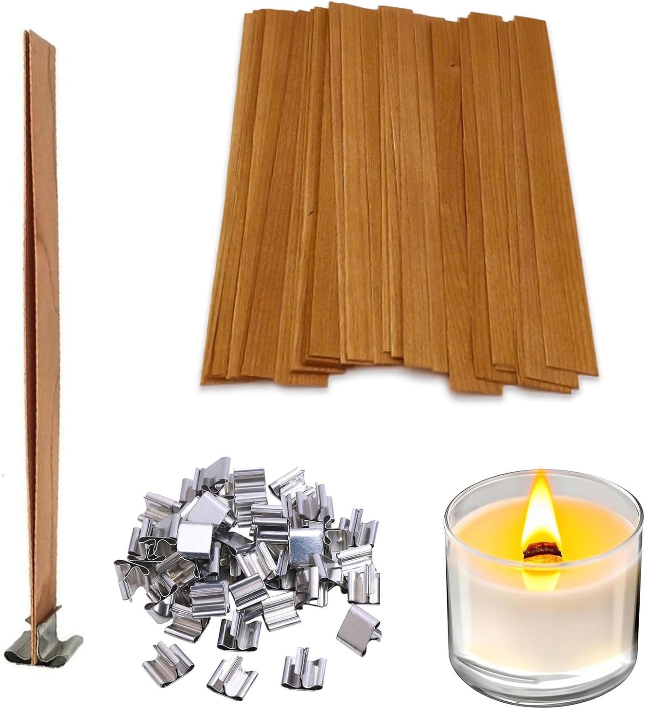 100 Pcs Wood Wicks, Thicken Wooden Candle Wicks for Candle M