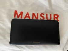 Mansur Gavriel Women's Leather Zip-Around Wallet Black/Flamma Retail $345 