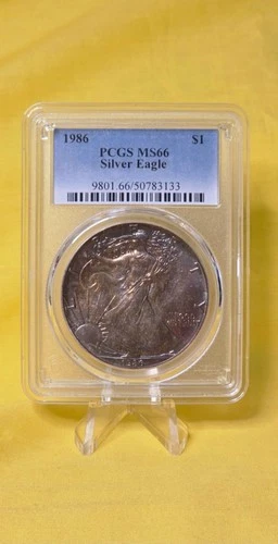 1986  American Silver Eagle Coin ~ PCGS MS66 ~ 1oz ~TONED